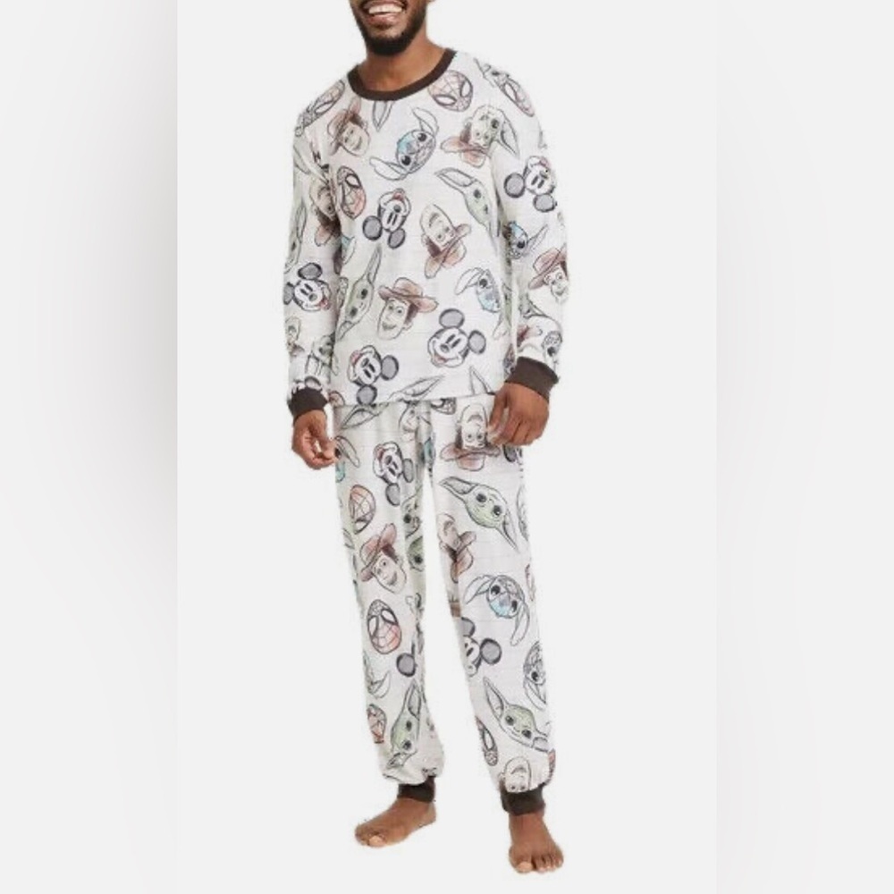 Disney 100 Mens 2-Piece Character Print Long Sleeve Family Pajama Set